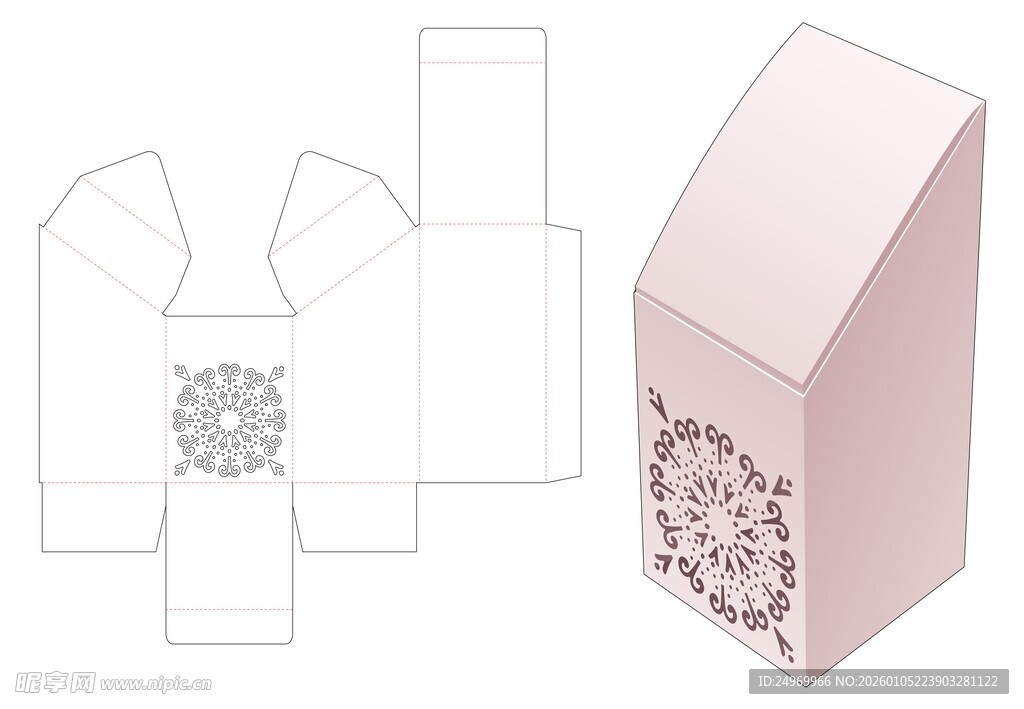粉色花卉图案包装盒展开图