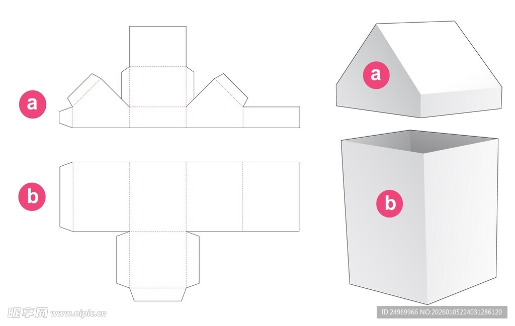 白色纸盒展开与组装示意图