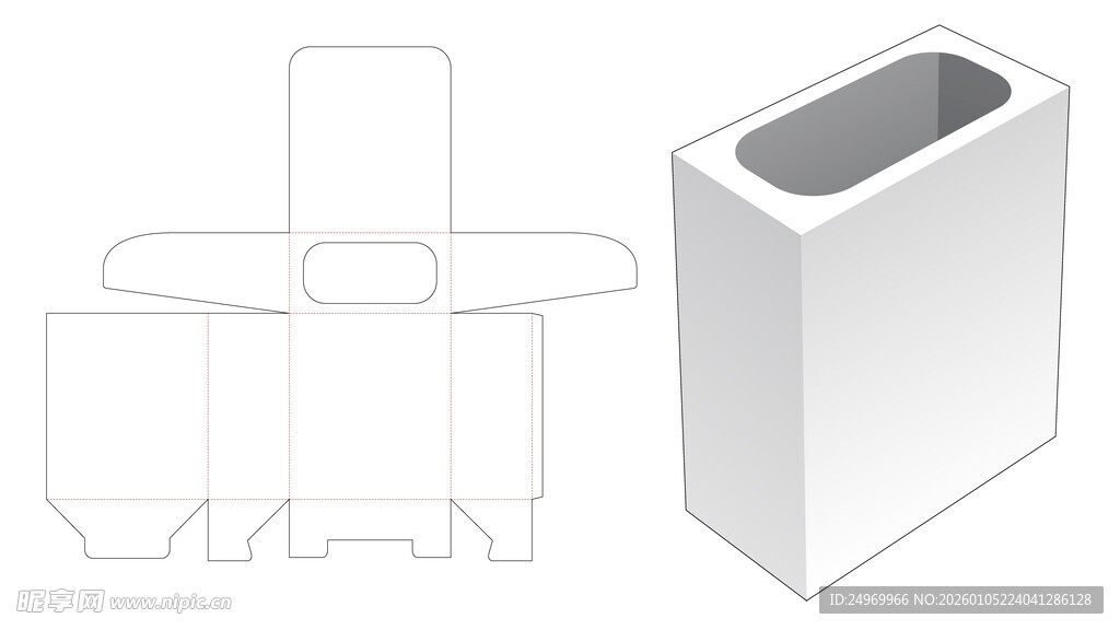 白色纸盒展开图与立体图