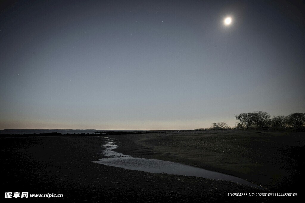 月夜下的静谧河流景象