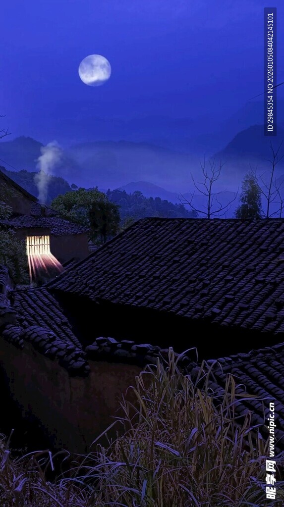 月夜下的静谧村落