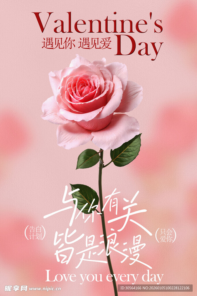 情人节浪漫粉色玫瑰节日海报