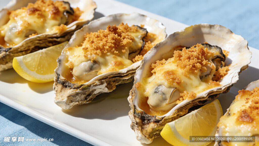 芝士焗生蚝配柠檬