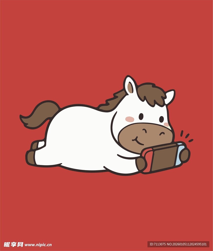 趴着吃西瓜的卡通小马