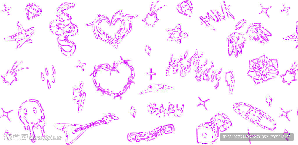 手绘紫色爱心及多样图案