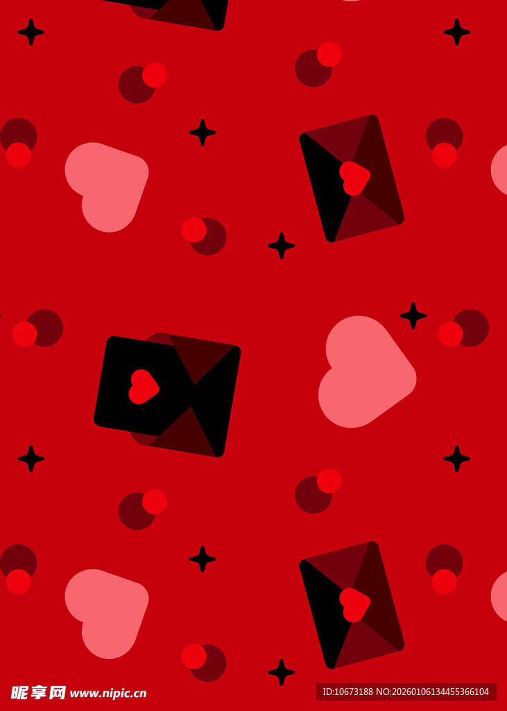 红色爱心信封浪漫图案背景