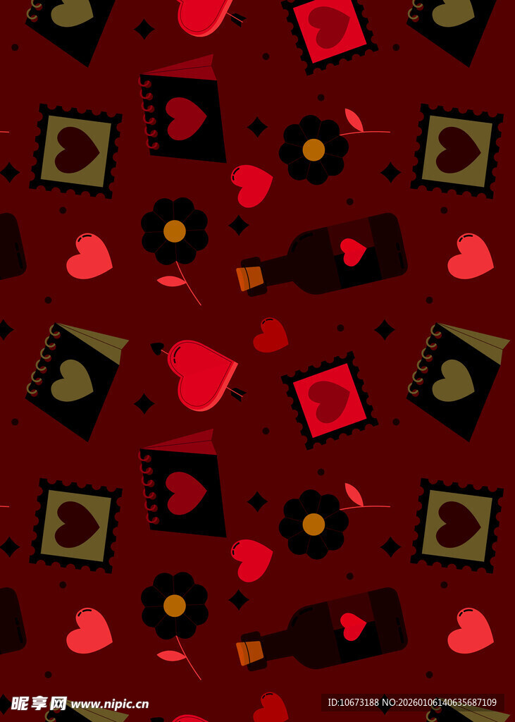 红色爱心几何图案背景