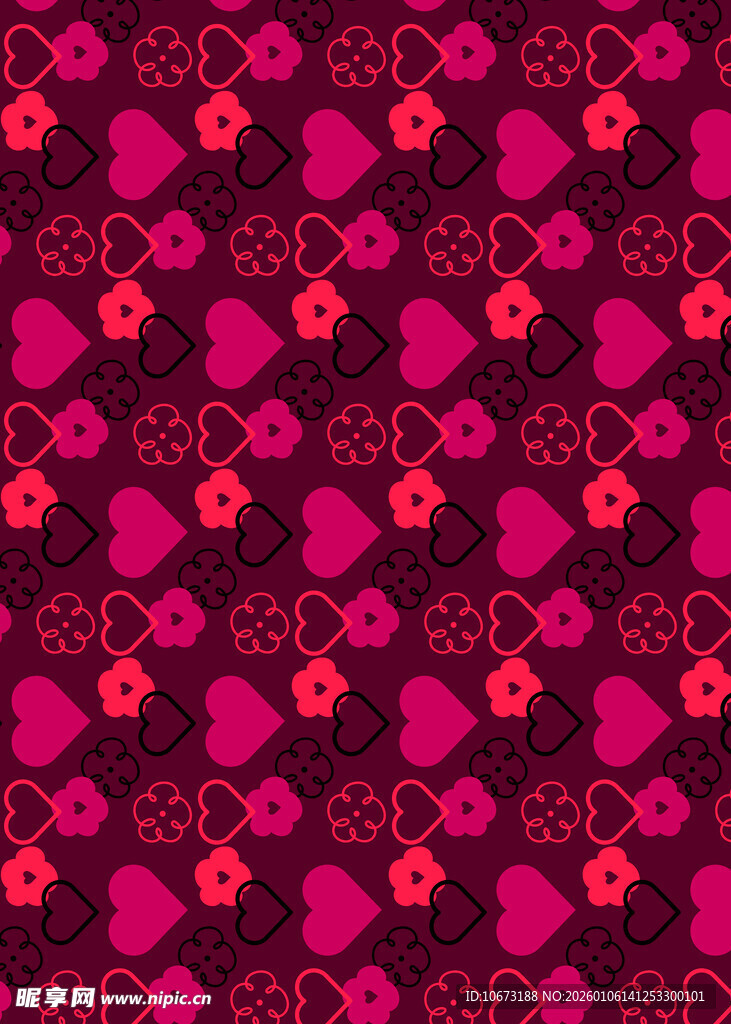 玫红色爱心花卉图案背景