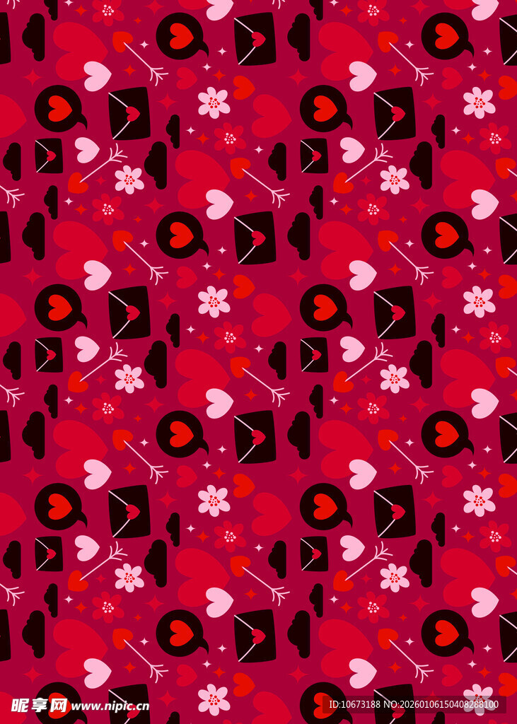 红色花卉图案无缝背景