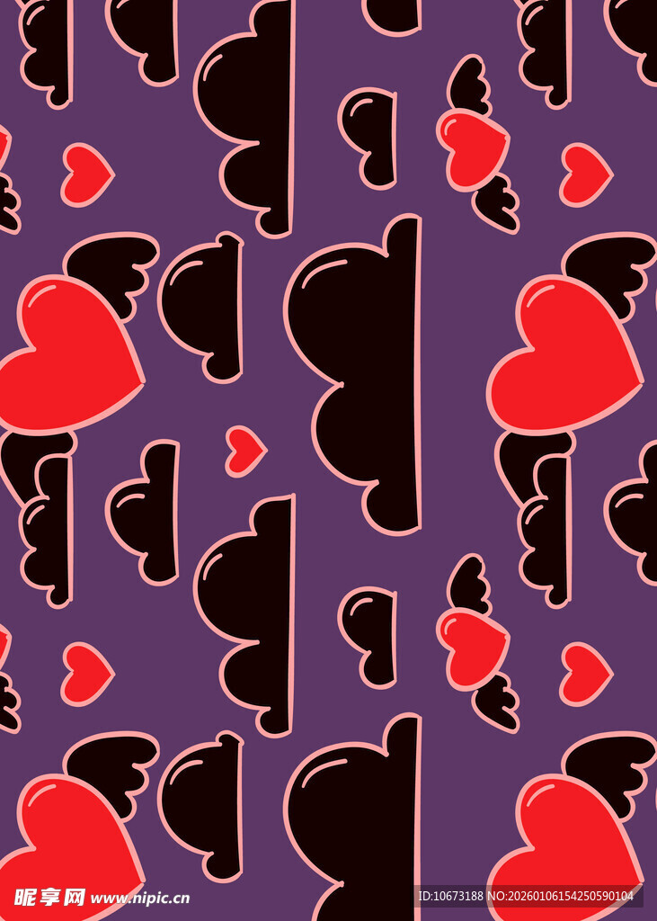 紫色背景爱心及形状图案