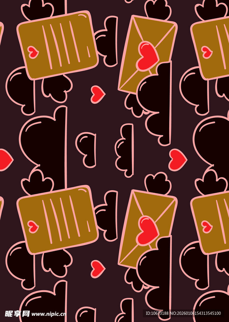 卡通风格信封与爱心图案