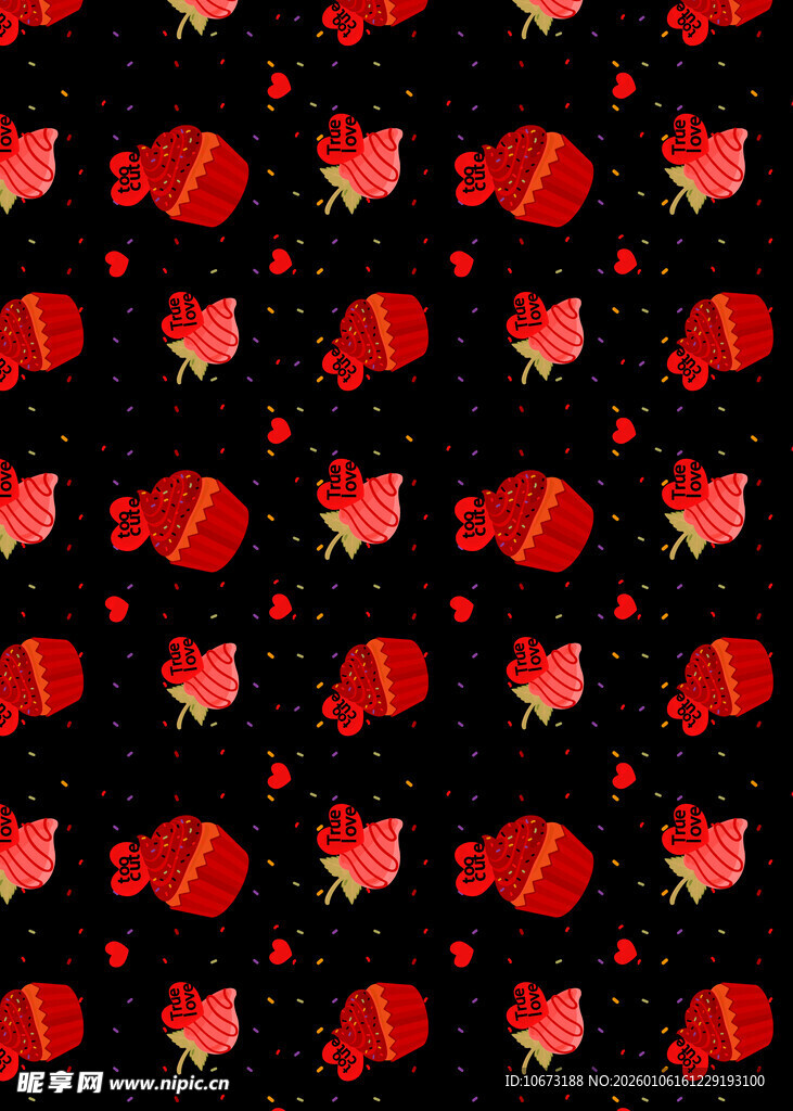 红色草莓图案黑色背景纹理