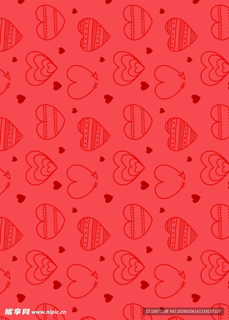 红色爱心鱼图案背景