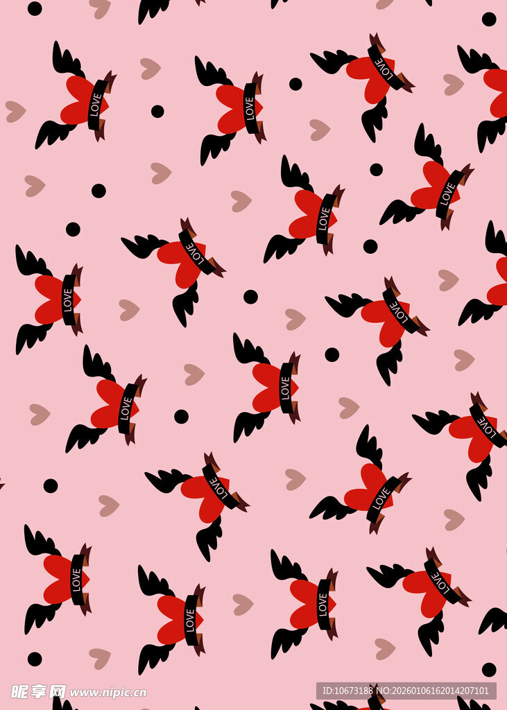 粉色背景飞鸟花卉图案