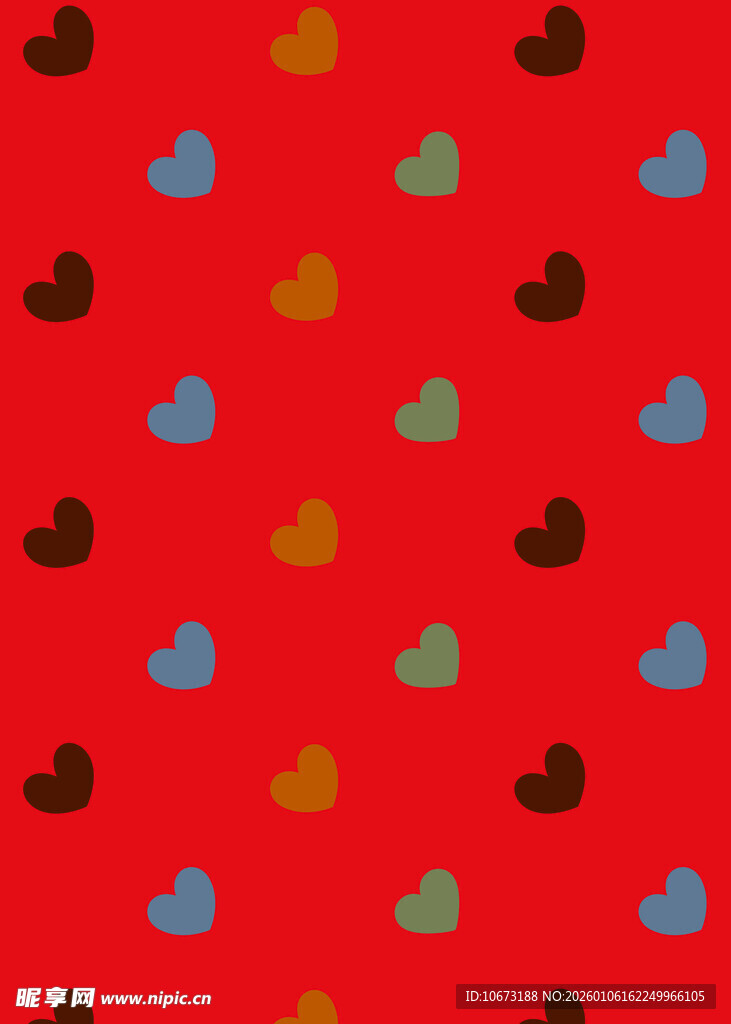 多彩心形红色背景图案