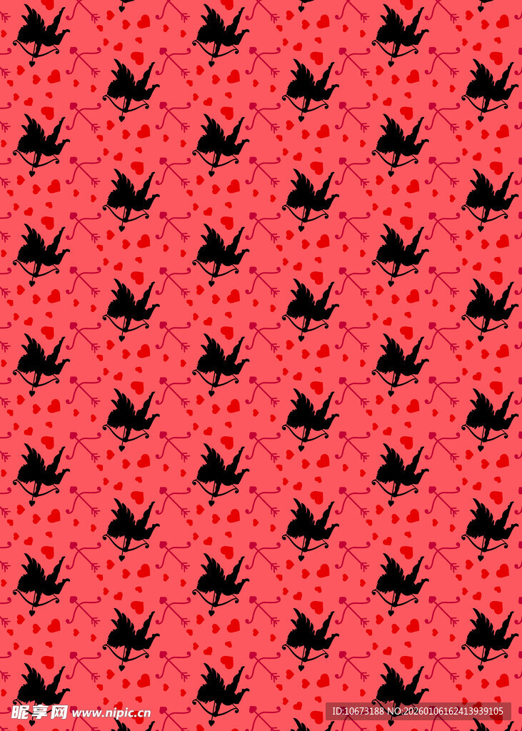 红色底黑色飞鸟图案背景