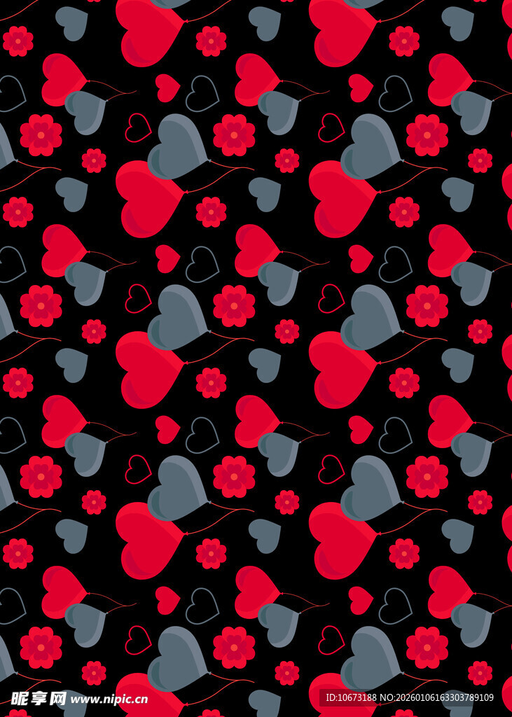爱心花朵黑色背景图案