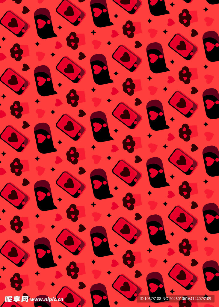 红色卡通图案无缝背景图