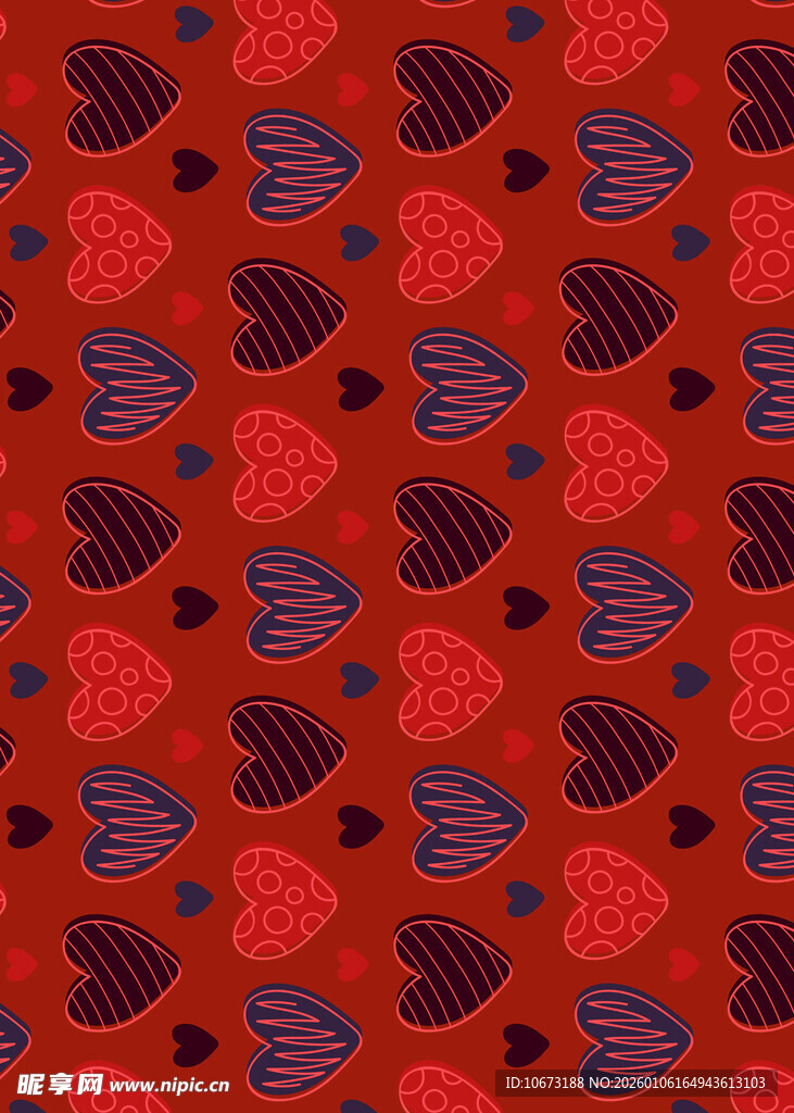 红色心形图案无缝背景
