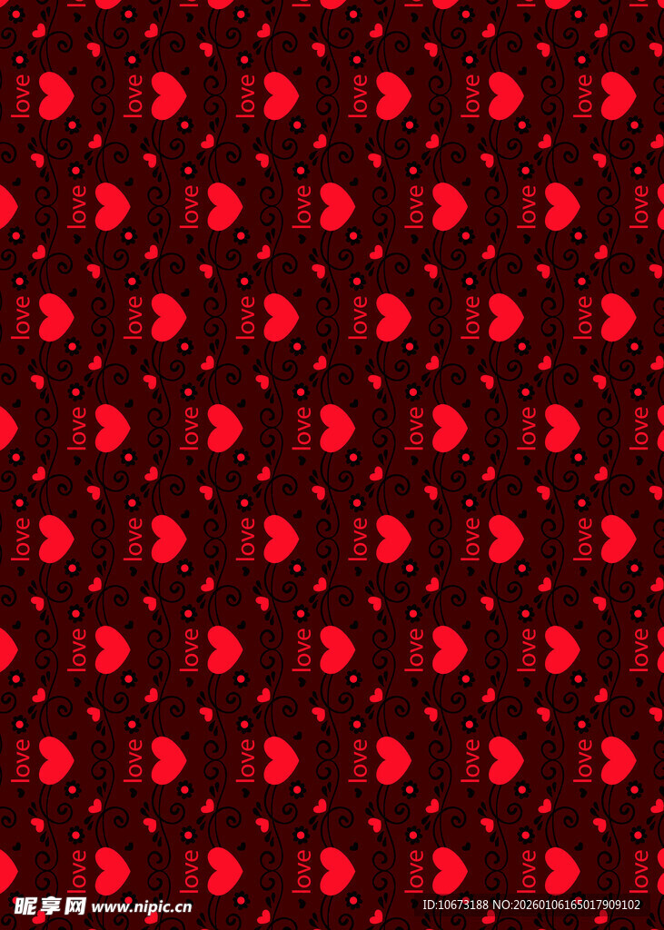 红色波点心形图案背景
