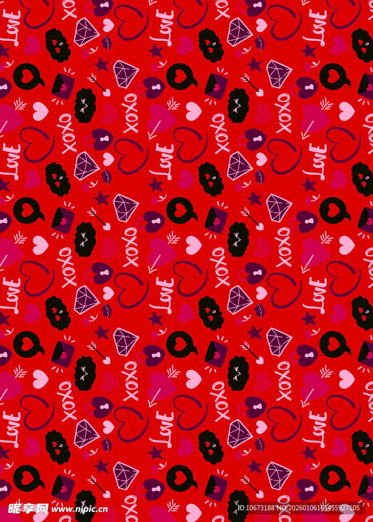 红色多彩花卉图案纹理