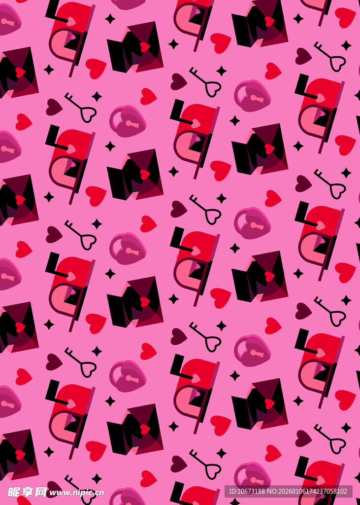 粉色背景上的多样装饰图案