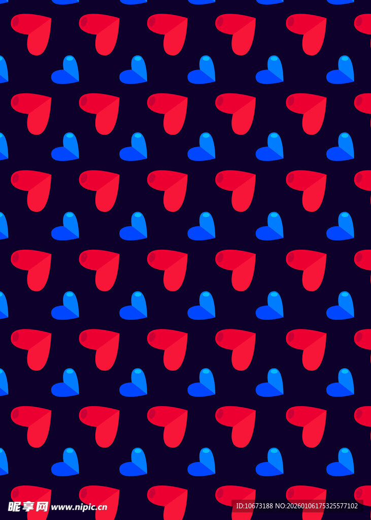红蓝爱心图案无缝背景