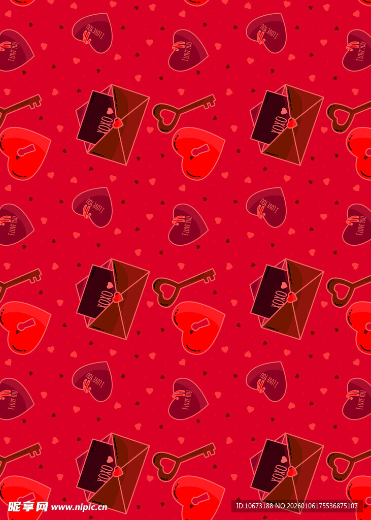 红色背景上的礼物与爱心图案