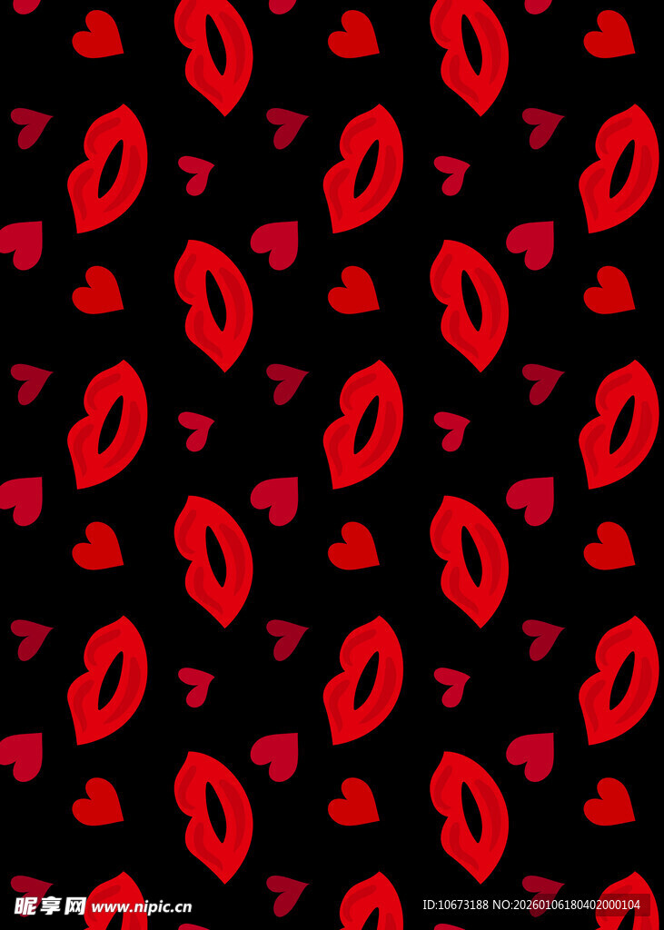 红色唇印黑色背景图案