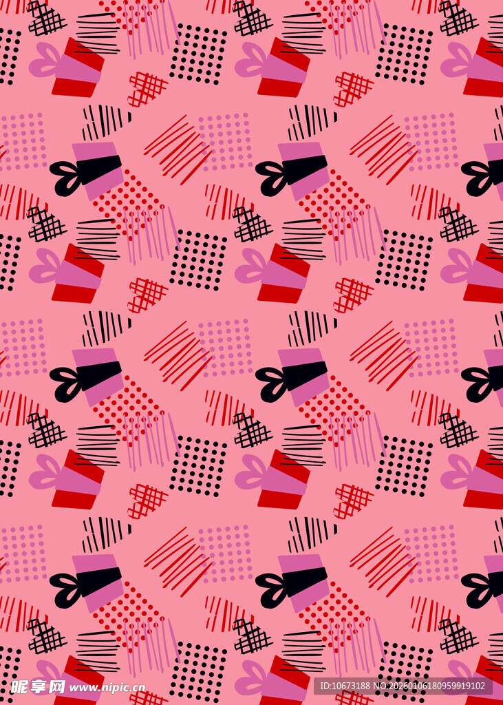 粉色底多样图案装饰纹理
