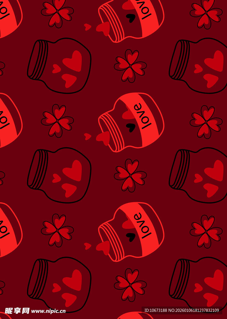 红色爱心与灯笼图案背景