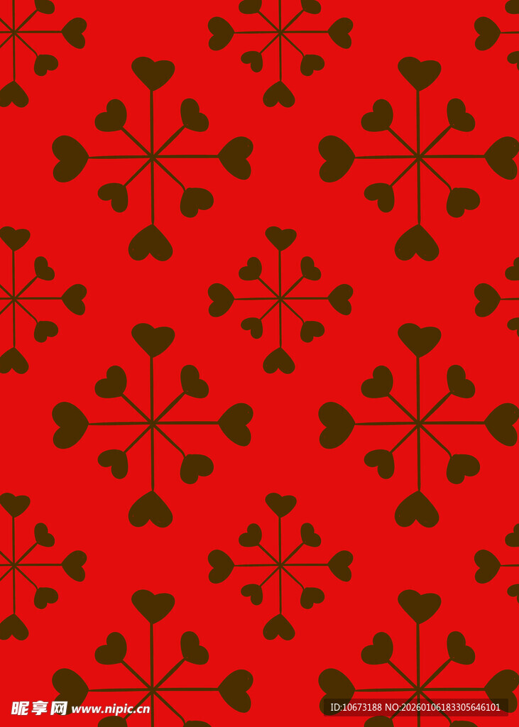 红色爱心雪花图案背景