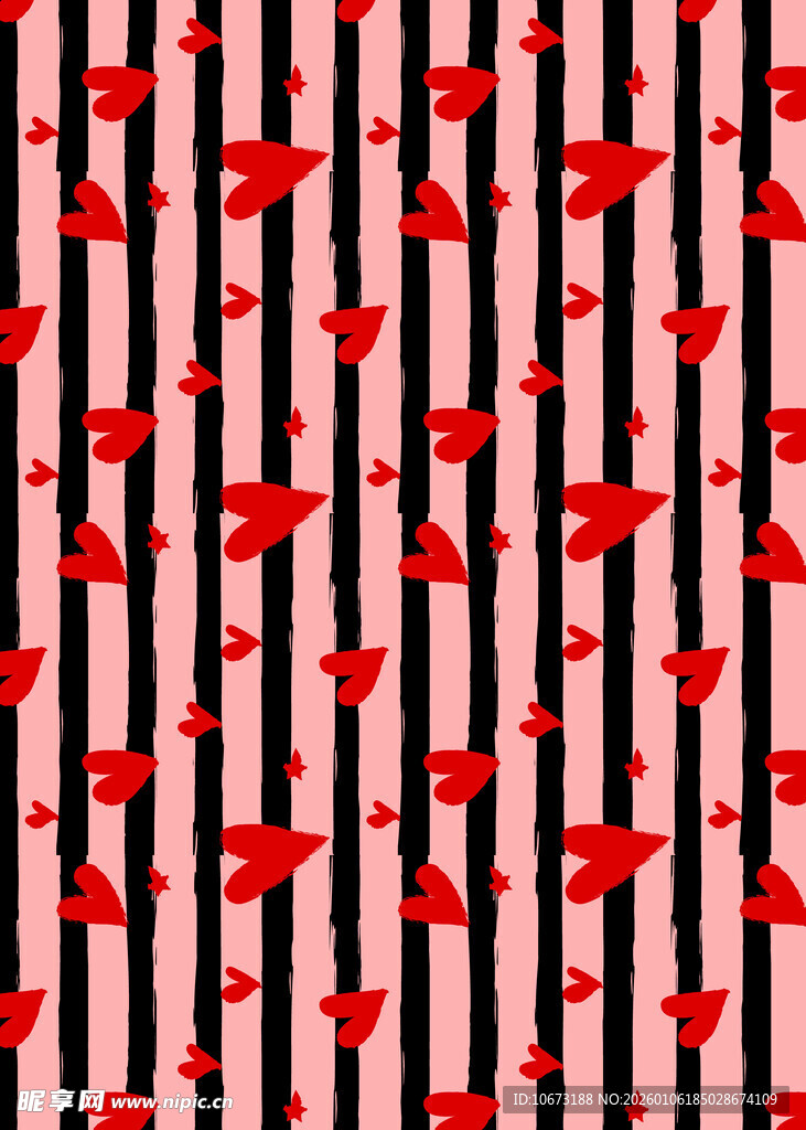 红底条纹配心形图案背景