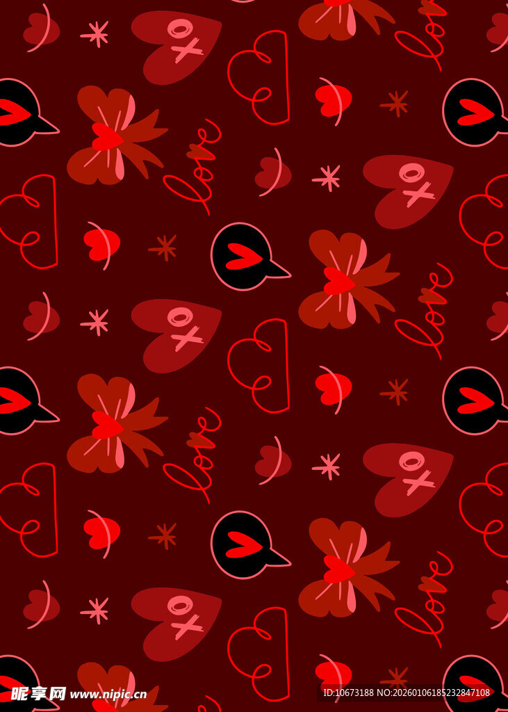 红色系爱心蝴蝶结图案背景
