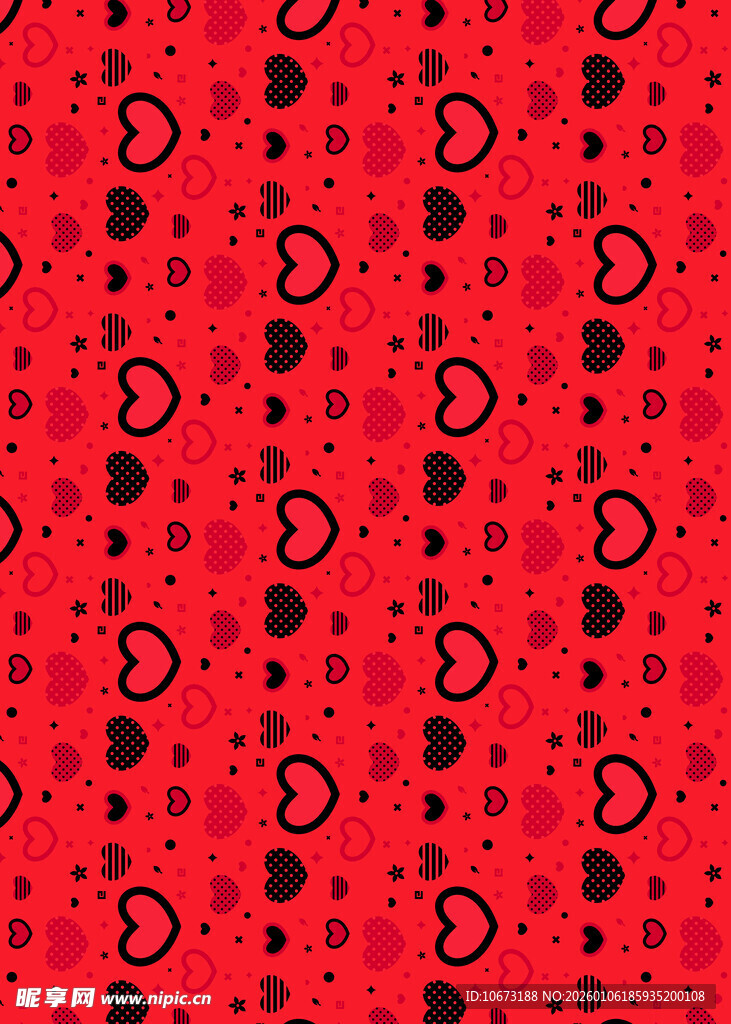 红色爱心圆点图案背景