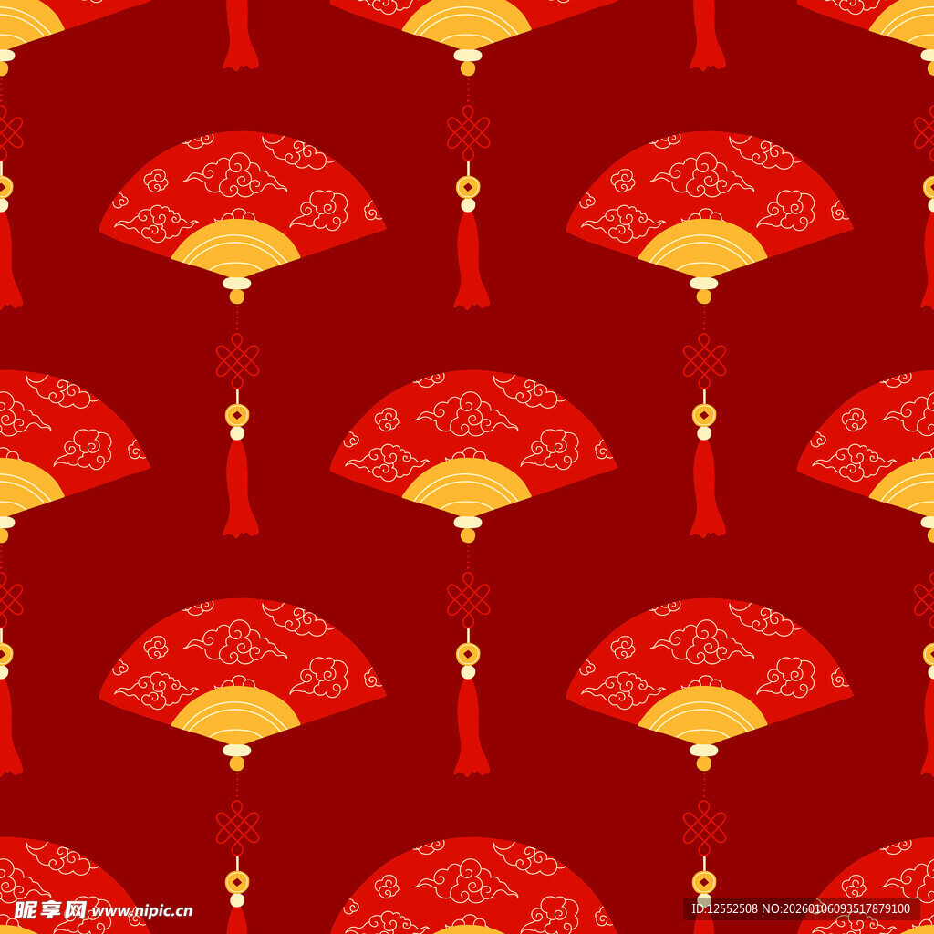中式红底折扇图案背景