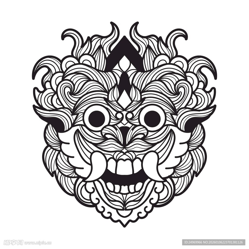 传统风格神兽面具图案