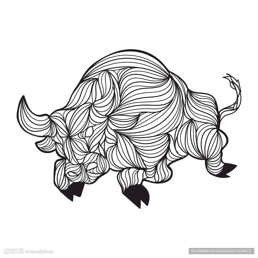 奔跑的线条风格野牛