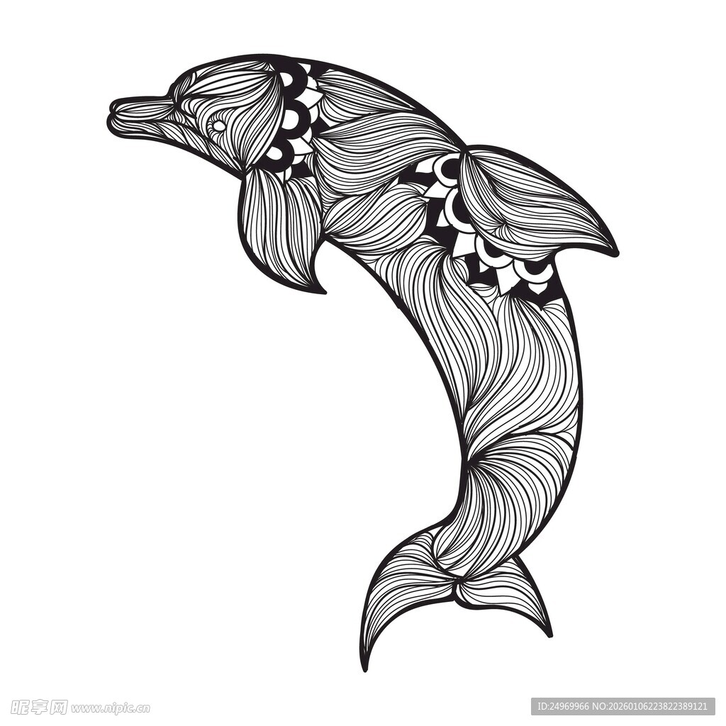 手绘风格跳跃海豚图案