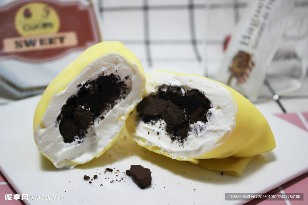 切开的奶油奥利奥雪媚娘