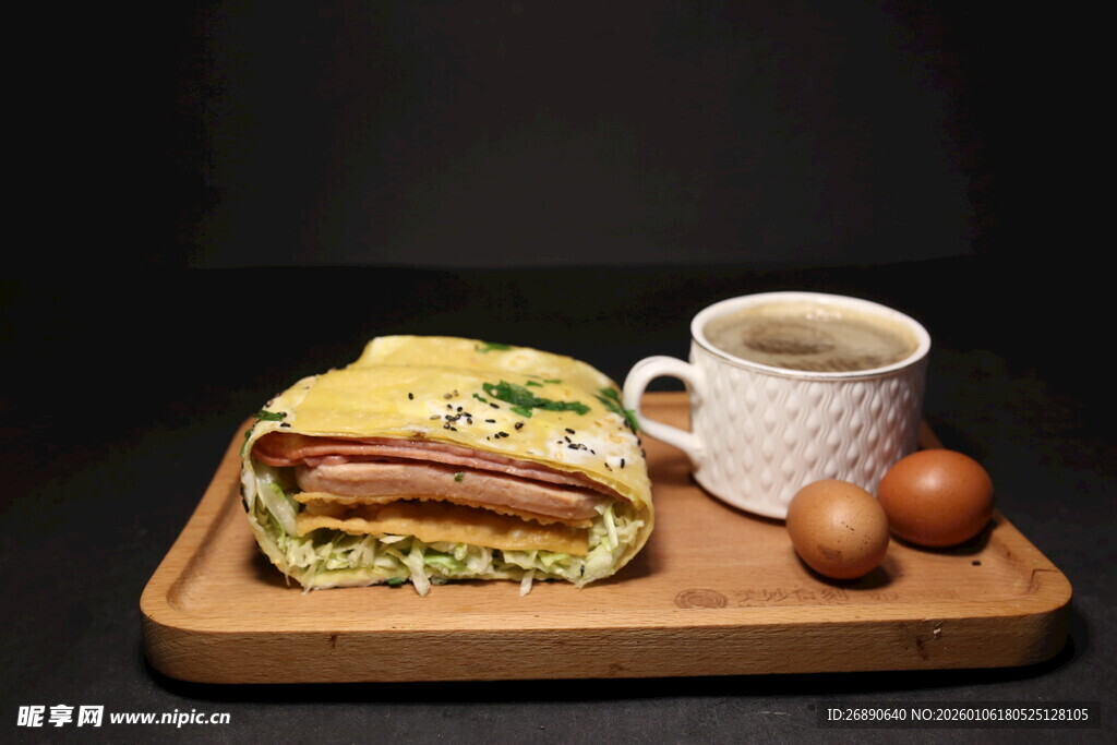 早餐组合 煎饼 咖啡与鸡蛋