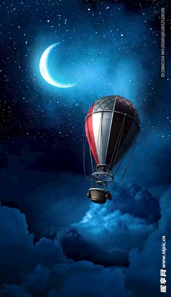 夜空中的梦幻热气球