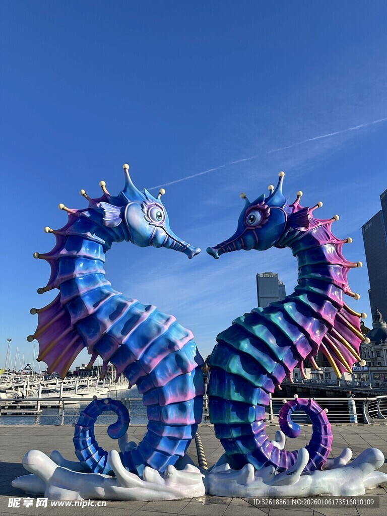 大连双色彩海马艺术雕塑