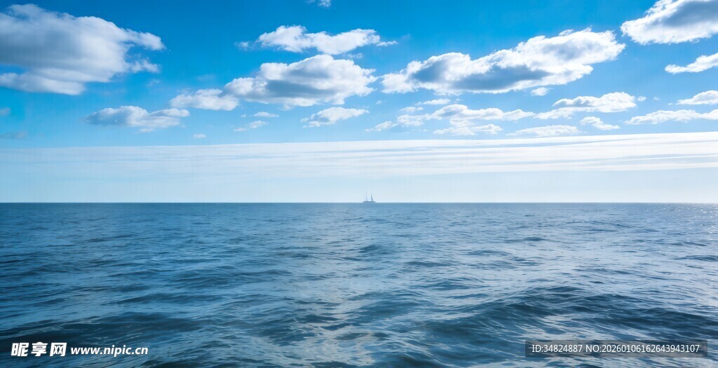广阔蔚蓝大海与晴朗天空