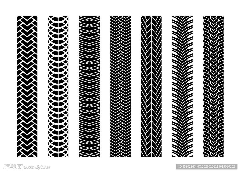 多样汽车轮胎花纹展示