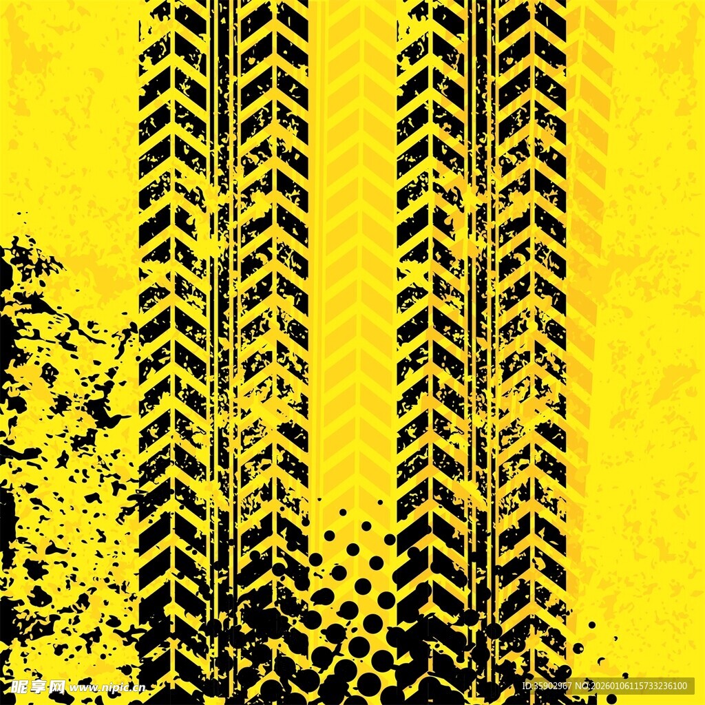 黄色背景上的轮胎痕迹