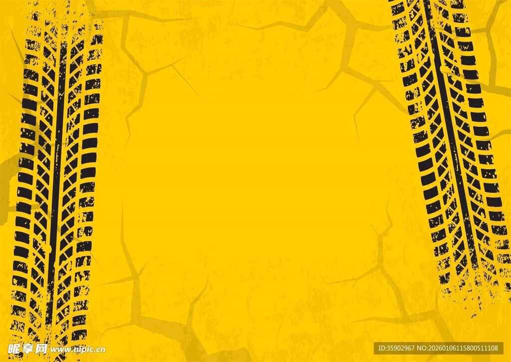 黄色背景上的轮胎痕迹