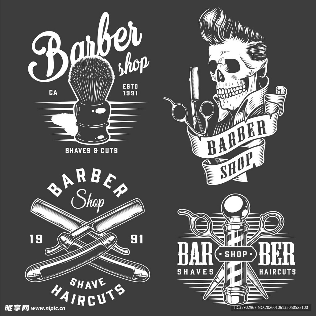 复古风理发店主题图案设计