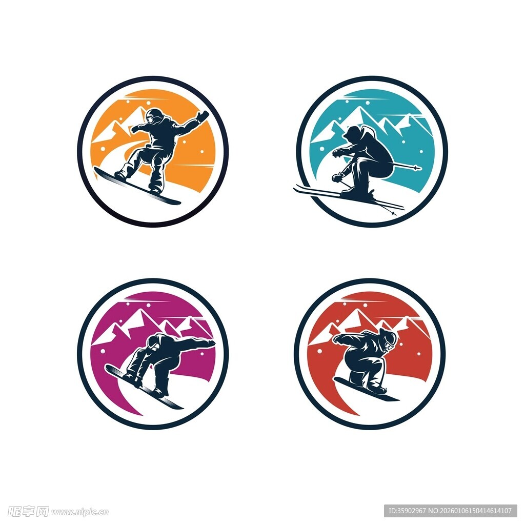 多彩滑雪运动图标设计