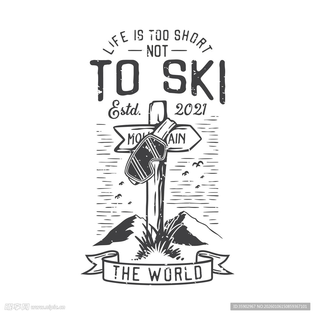 滑雪主题复古风艺术插画